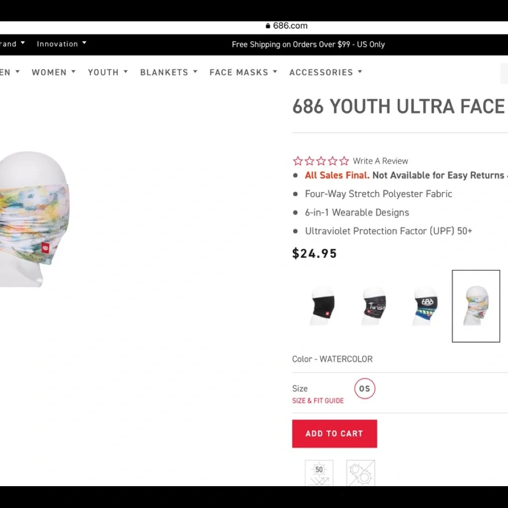 686 NWT Ultra Facewarmer - Waterfall Design